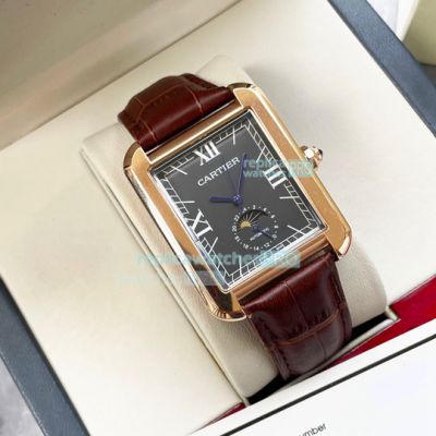 Replica Cartier Tank Black Dial Brown Leather Strap Men's Watch 40mm